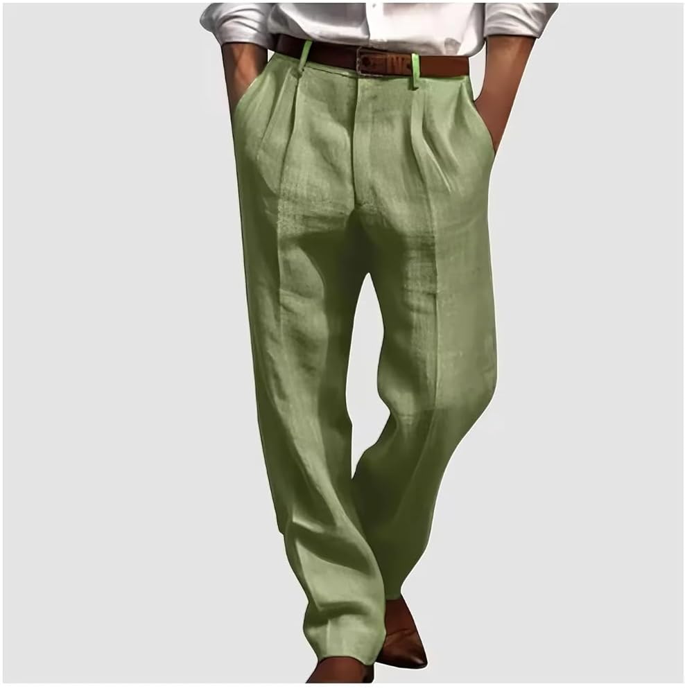 CYANDUSTY Men's Breathable Aqua Linen Pleated Trousers